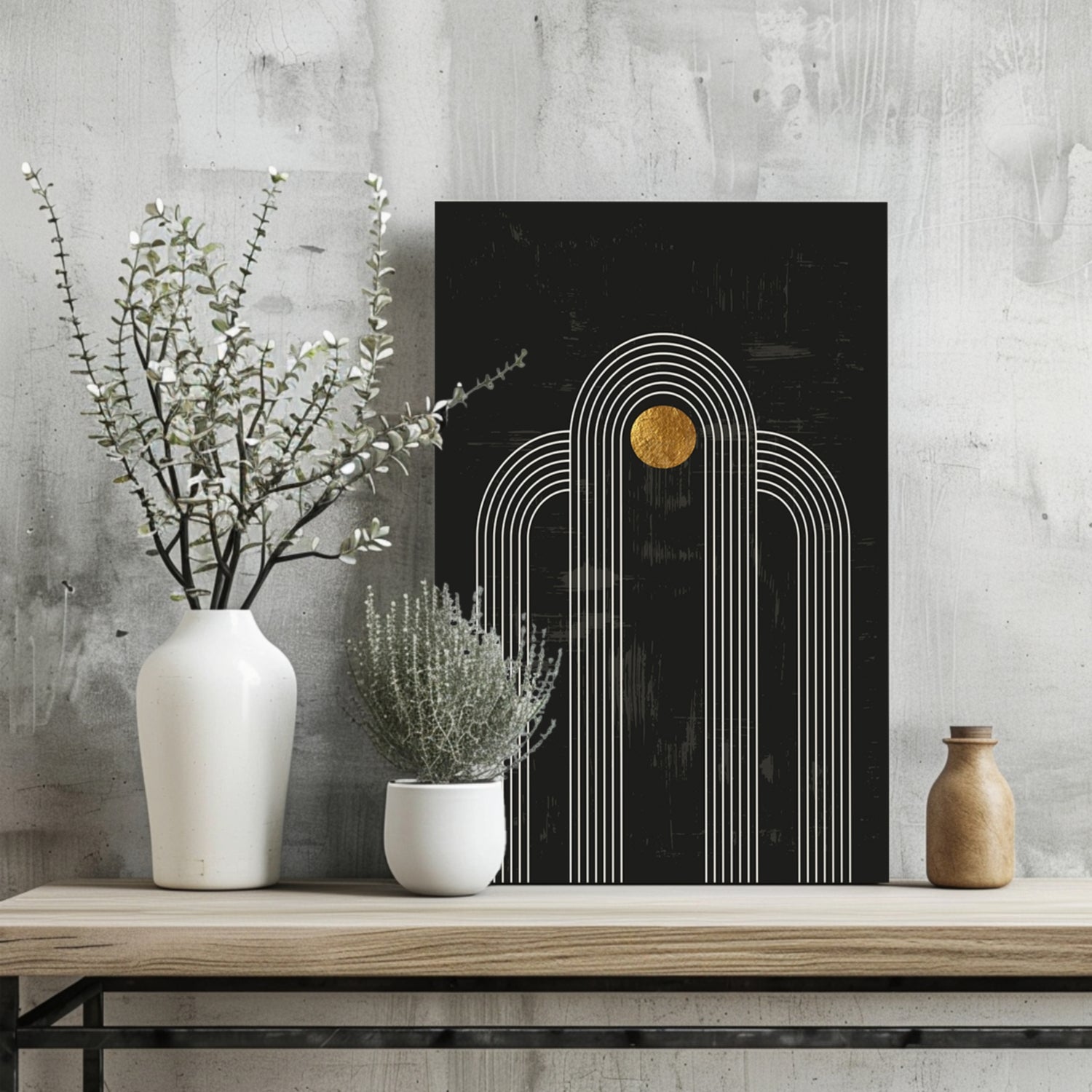 Abstract Line Art Dots and Lines Aluminum Print.