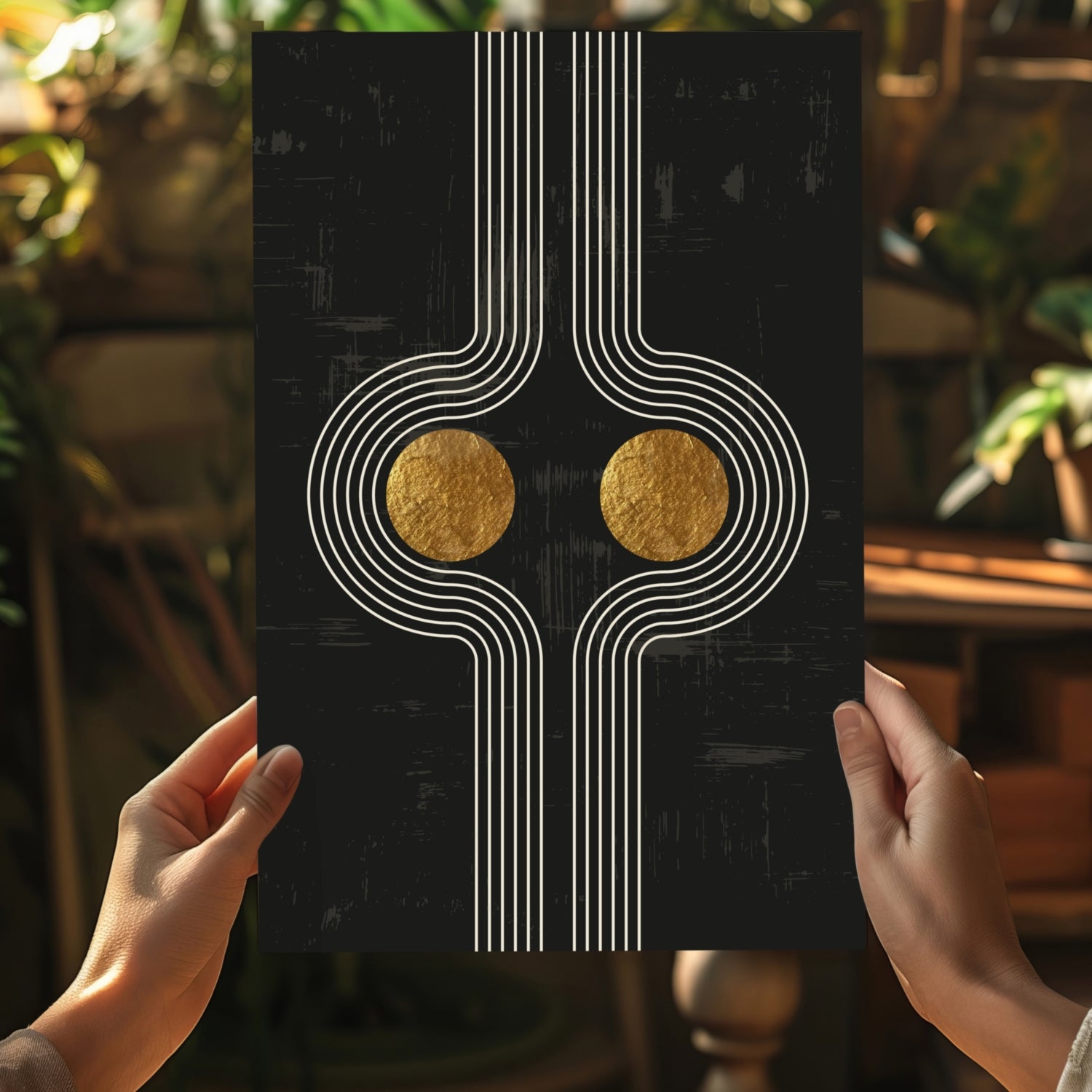 Abstract Line Art Dots and Lines Aluminum Print.