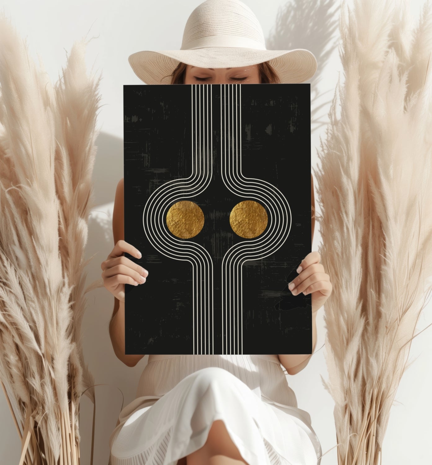 Abstract Line Art Dots and Lines Aluminum Print.