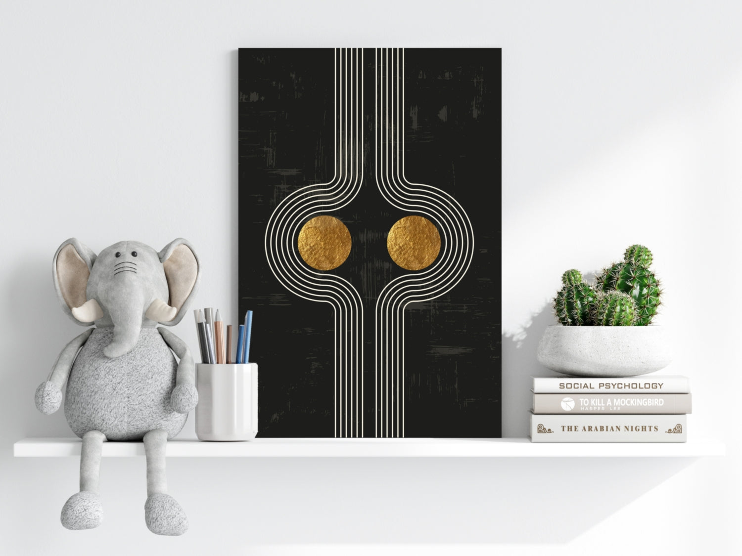 Abstract Line Art Dots and Lines Aluminum Print.