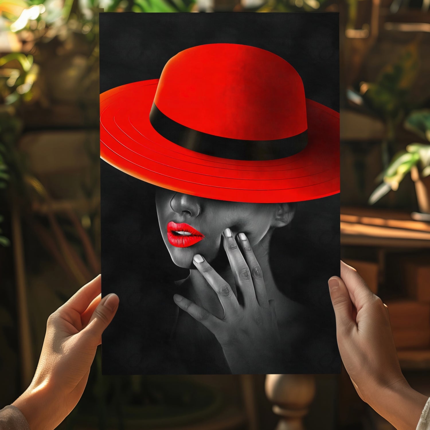 Woman with Red Hat Aluminum Print.