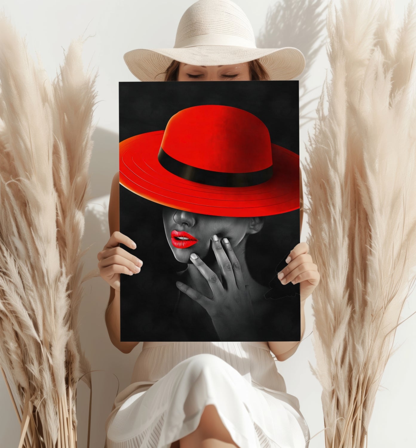 Woman with Red Hat Aluminum Print.