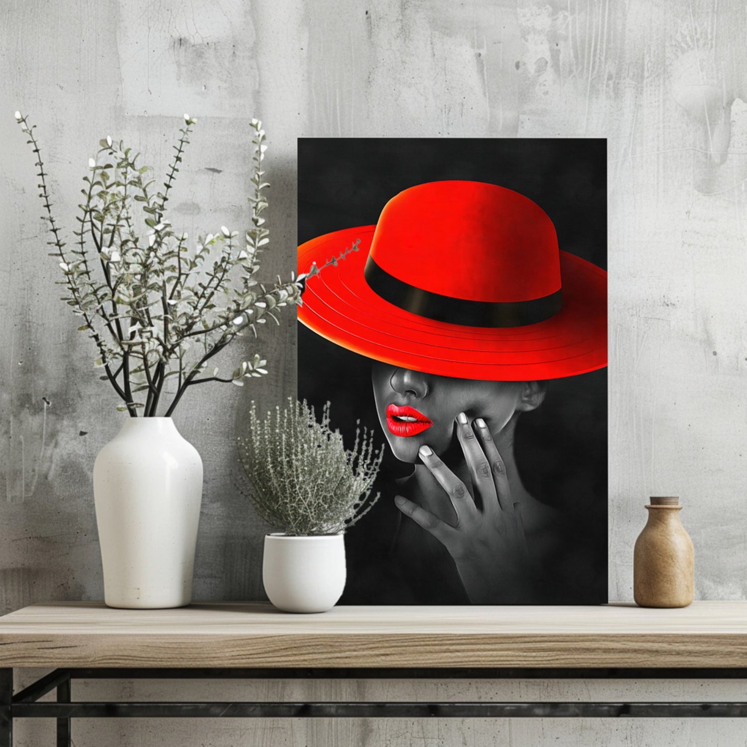Woman with Red Hat Aluminum Print.