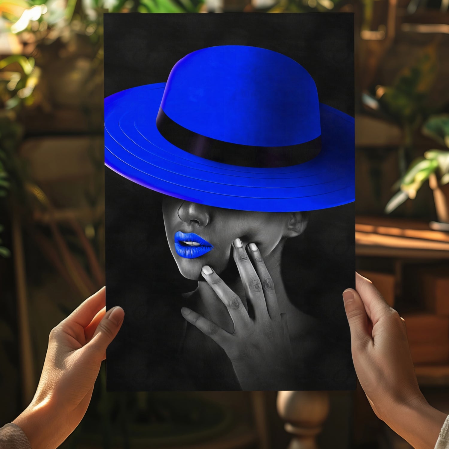 Woman with Blue Hat Aluminum Print.