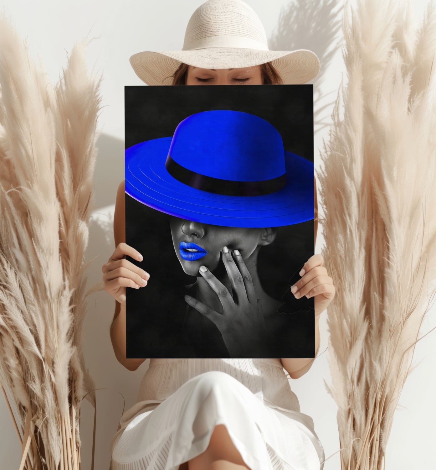 Woman with Blue Hat Aluminum Print.