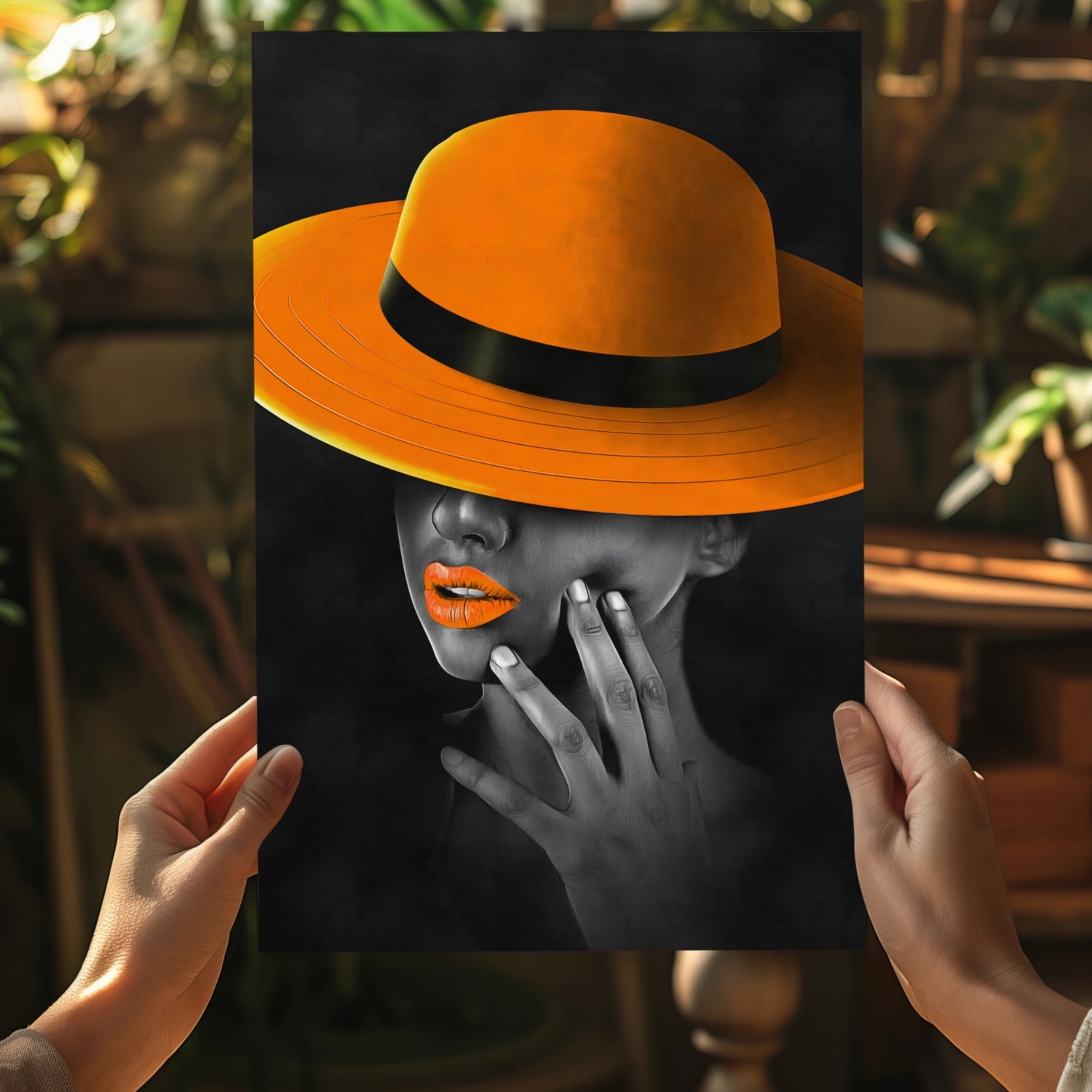 Woman with Orange Hat Aluminum Print.