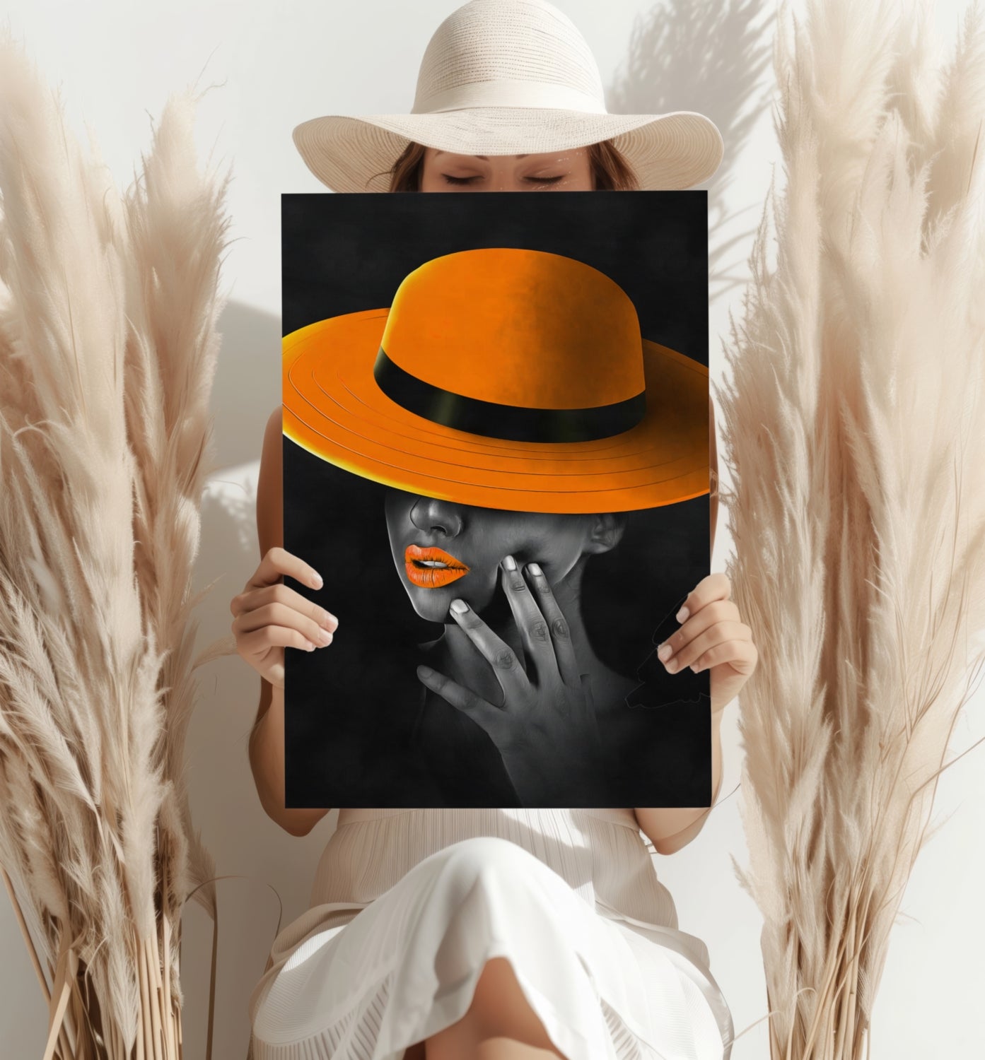 Woman with Orange Hat Aluminum Print.