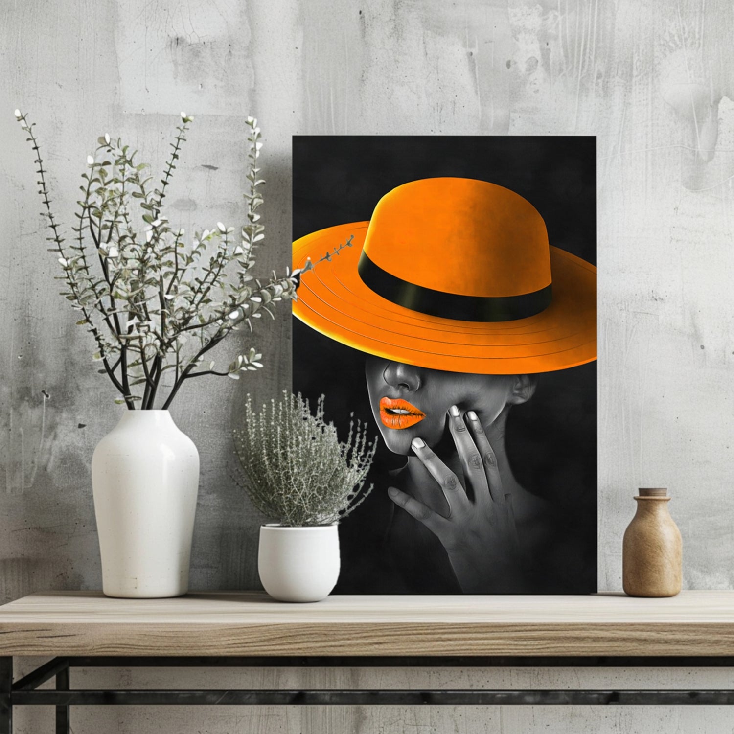 Woman with Orange Hat Aluminum Print.