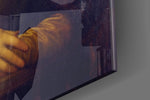 Mona Lisa panel catching gallery light to reveal its tactile glaze