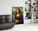 Mona Lisa glass print enhancing a dining room with editorial drama