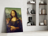 Mona Lisa artwork anchoring a wall with moody classical palette