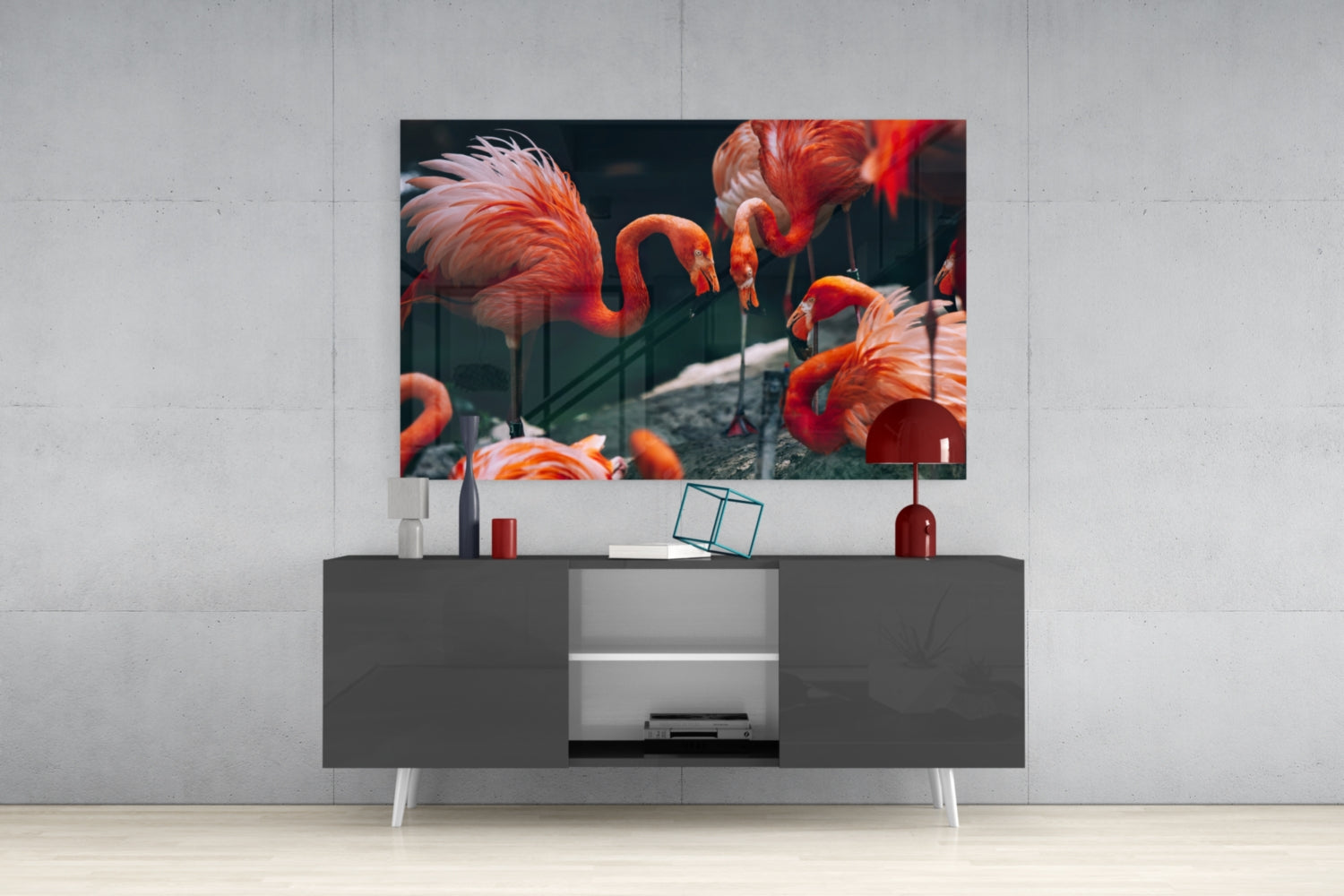 Flamingos Glass Wall Art.