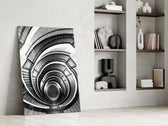 Loop artwork anchoring a wall with moody architectural palette
