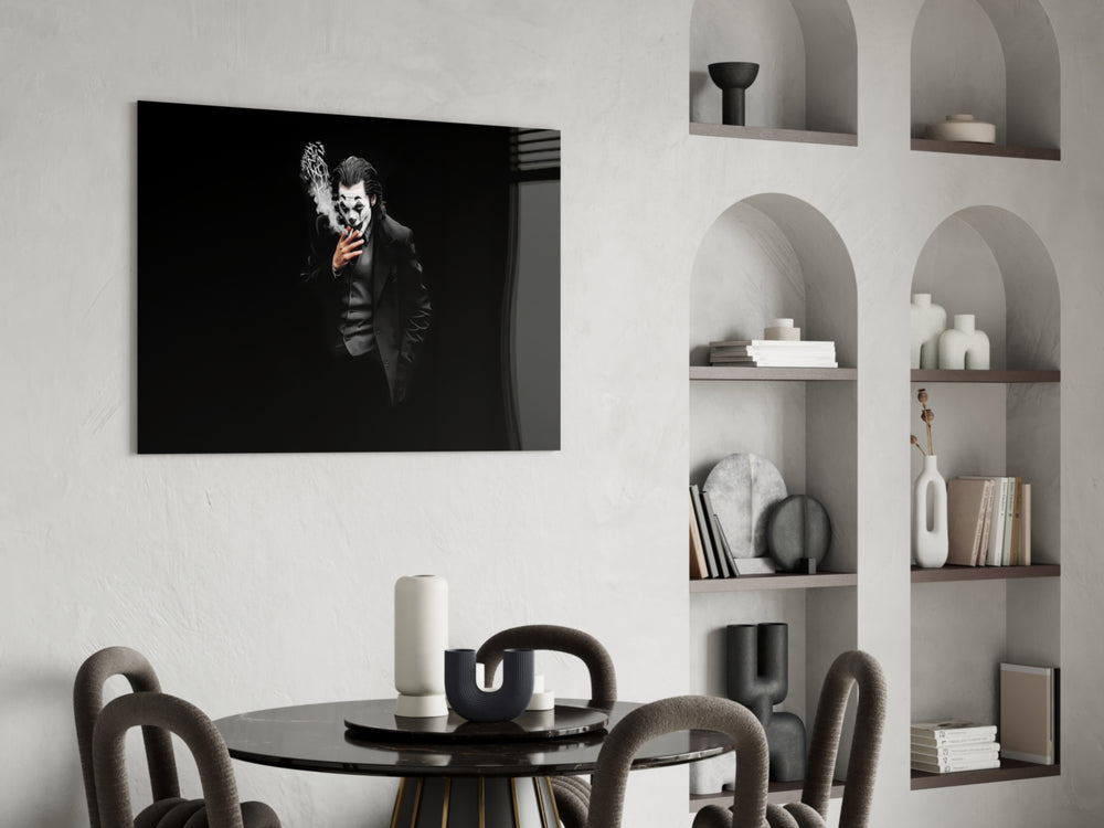 Joker glass print enhancing a games room with noir drama