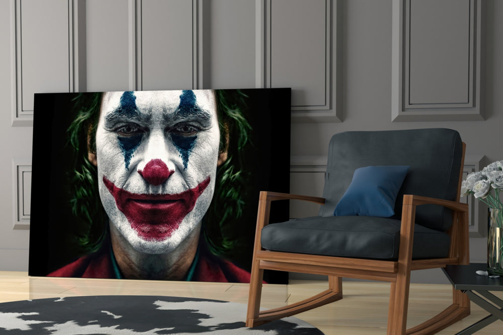 Joker artwork anchoring a wall with bold cinematic palette