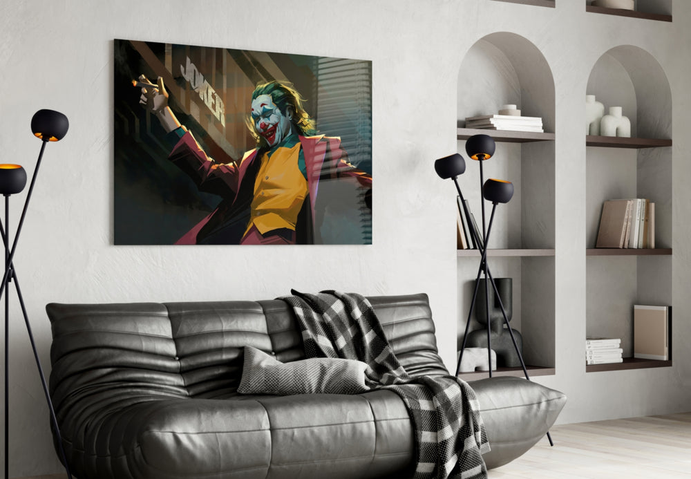 Joker panel adding editorial mood to a games room