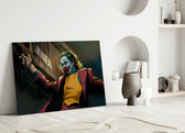 Joker glass wall art styled above a desk in a teen room