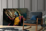 Joker artwork anchoring a wall with bold kinetic palette