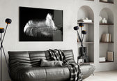 Feather panel adding editorial mood to a powder room
