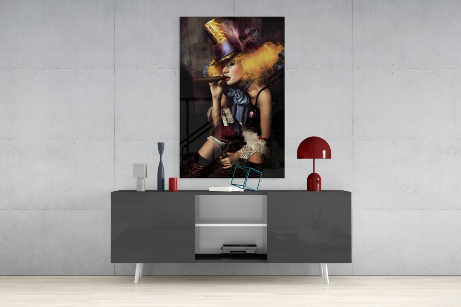 Female Clown Glass Wall Art.