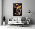 Cigar Hatter glass wall art styled above a desk in a man's office