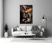 Cigar Hatter glass wall art styled above a desk in a man's office