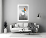 Wine Butterfly glass wall art styled above a sideboard in a dining room
