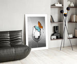 Wine Butterfly glass print enhancing a creative office with cinematic drama