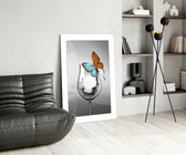 Wine Butterfly glass print enhancing a creative office with cinematic drama