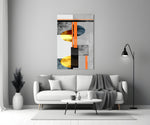 Geo Stack glass wall art styled above a desk in a creative office