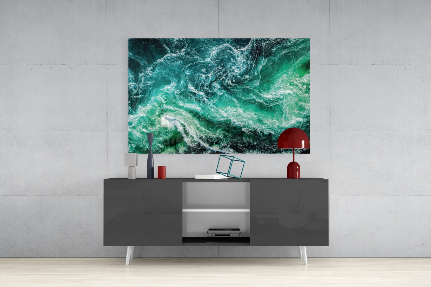 Green Waves Glass Wall Art.