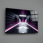 Close-up detail of glowing arrows down the corridor