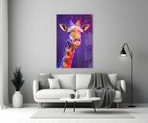 Giraffe glass wall art styled above a bed in a child's room
