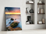 Coast Sunset artwork anchoring a wall with serene coastal palette