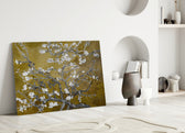 Mustard Almond glass wall art styled above a desk in a study