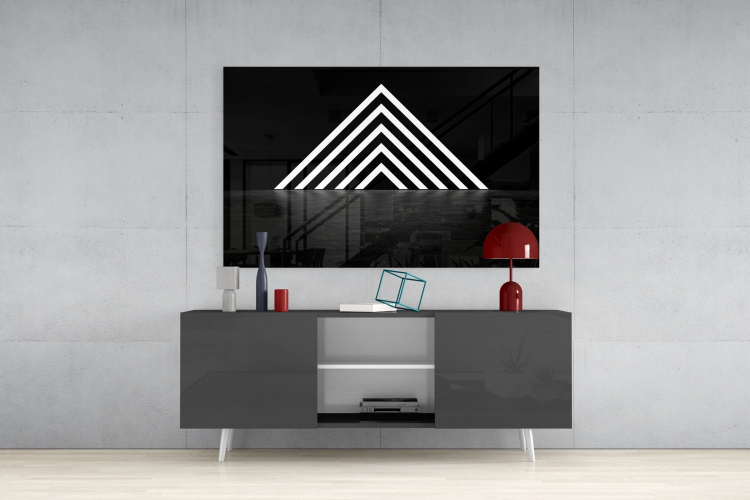 Neon Triangle Glass Wall Art.