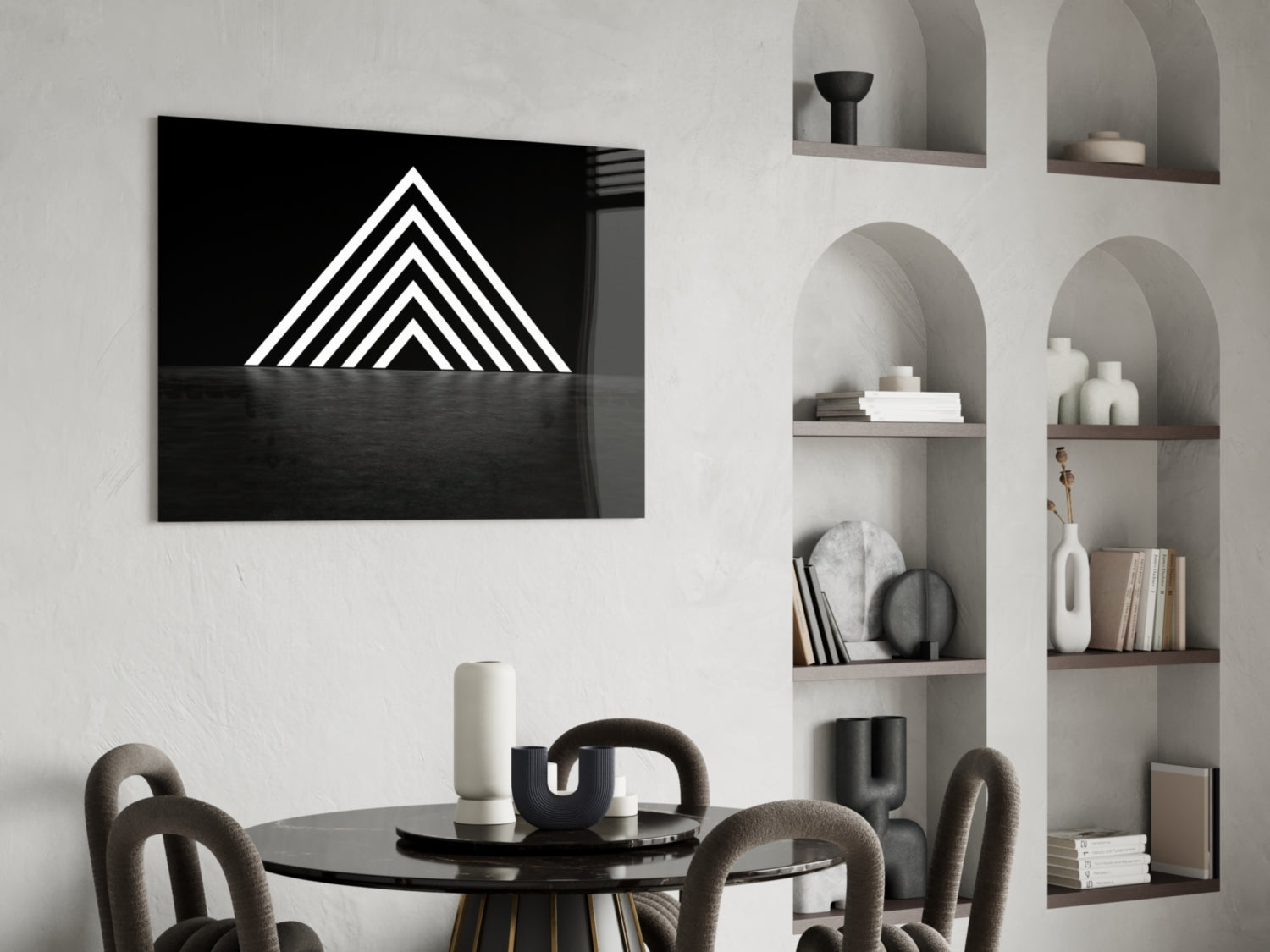 Neon Triangle Glass Wall Art.