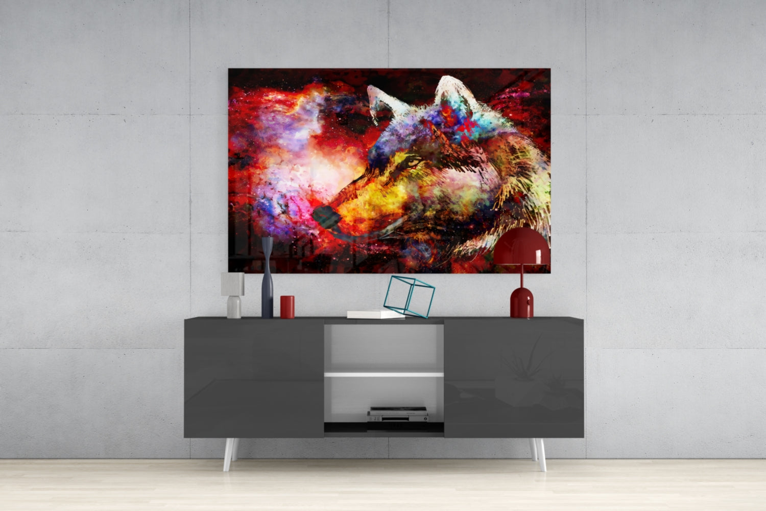 Colorful Wolf Glass Wall Art.