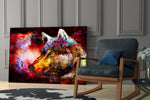Wolf artwork anchoring a wall with bold mystical palette