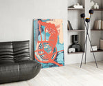 Cycle glass print enhancing a foyer with editorial drama