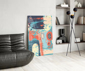 Memphis glass print enhancing a foyer with editorial drama