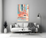 Scribble glass wall art styled above a desk in a creative office