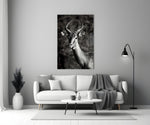 Impala glass wall art styled above a sideboard in a study