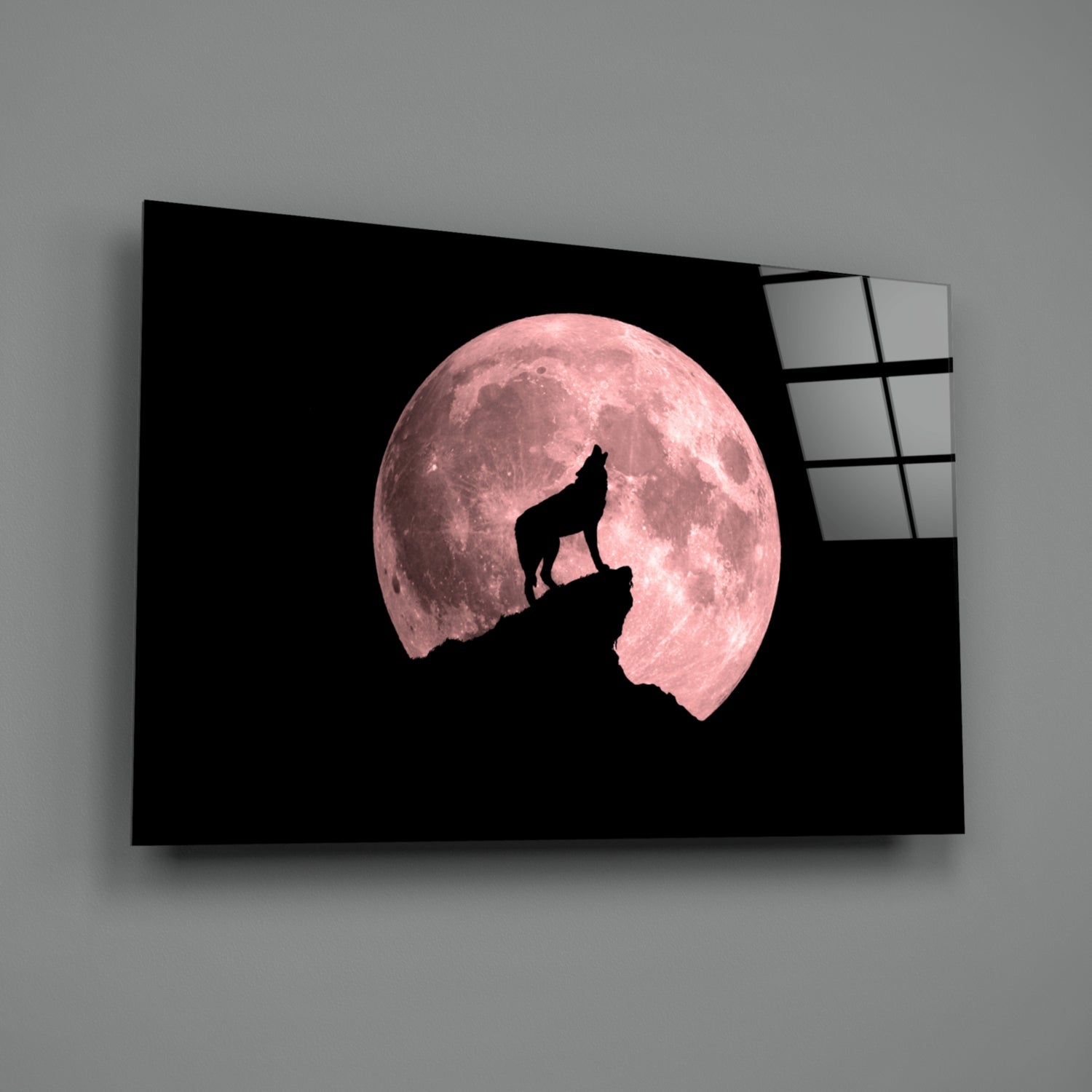 Wolf And Full Moon Glass Wall Art.