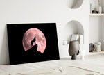 Pink Moon Wolf glass wall art styled above a desk in a man's office