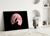 Pink Moon Wolf glass wall art styled above a desk in a man's office