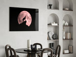 Pink Moon Wolf glass print enhancing a foyer with editorial drama
