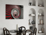 Red Spiral glass print enhancing a creative office with cinematic drama