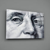 Close-up detail of engraving lines around Franklin's eye