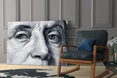 Franklin artwork anchoring a wall with moody scholarly palette